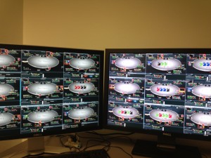 Sådan ser det ud med 18 borde og NL50 action. Alle smallstake borde på Partypoker er turbo-borde, så man har ikke meget tid til at reagere.